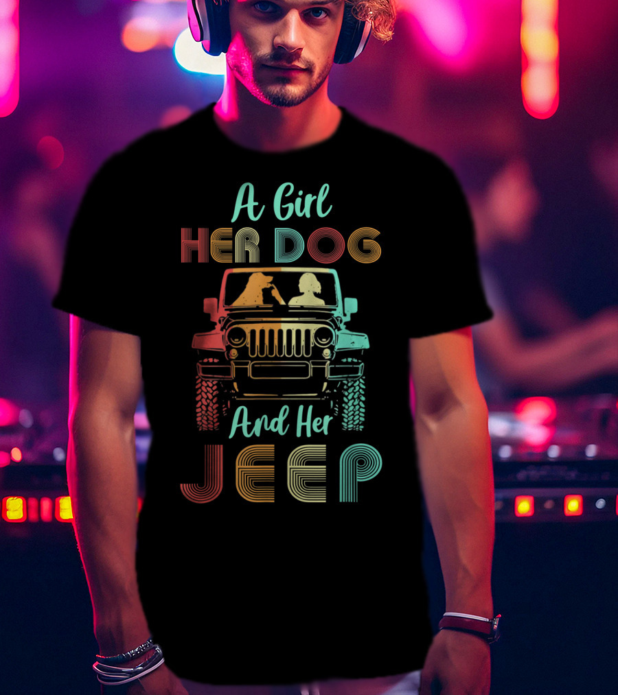 A Girl Her Dog And Her Jeep Vintage Adventure T-Shirt