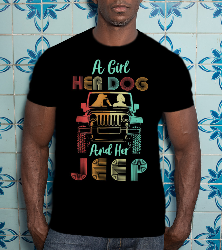 A Girl Her Dog And Her Jeep Vintage Adventure T-Shirt