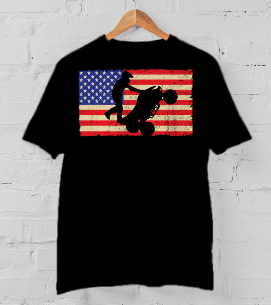 American Flag ATV Rider Wheelie Quad Bike Cool T-Shirt
