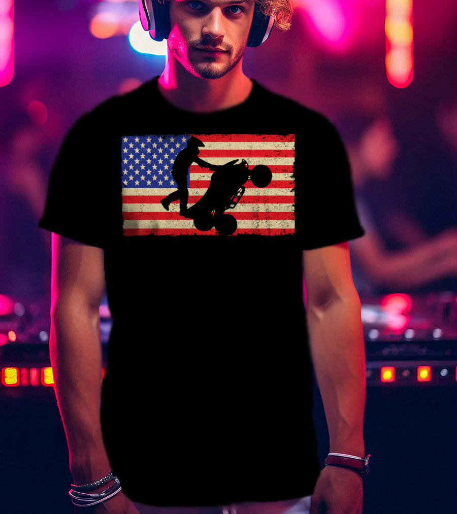 American Flag ATV Rider Wheelie Quad Bike Cool T-Shirt