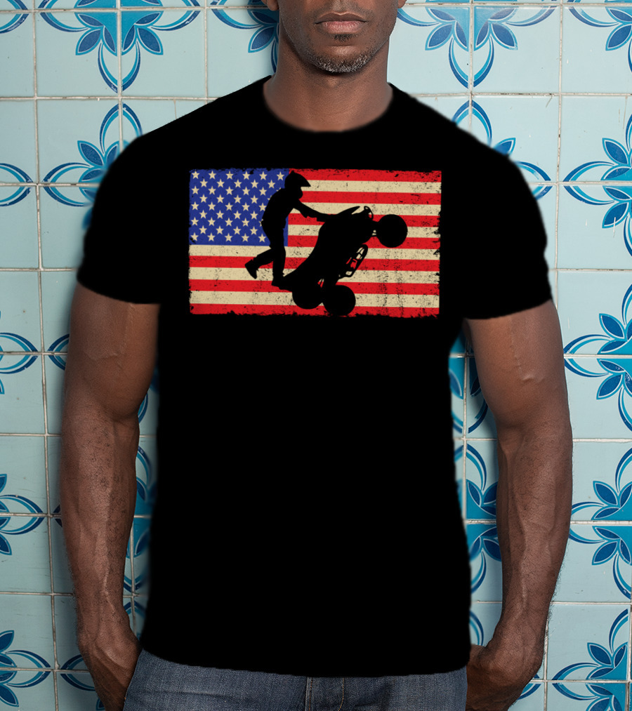 American Flag ATV Rider Wheelie Quad Bike Cool T-Shirt