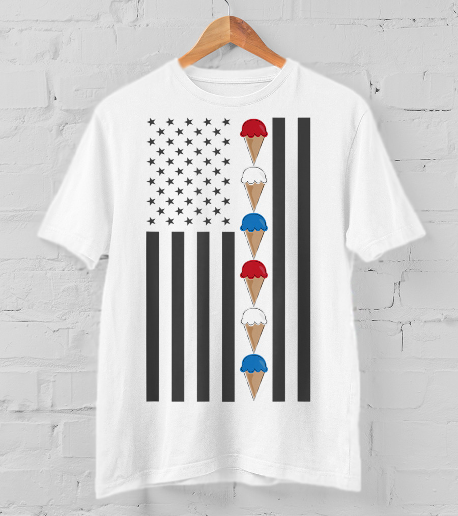 American Flag Ice Cream Cones Red White And Blue Patriotic Summer T-Shirt