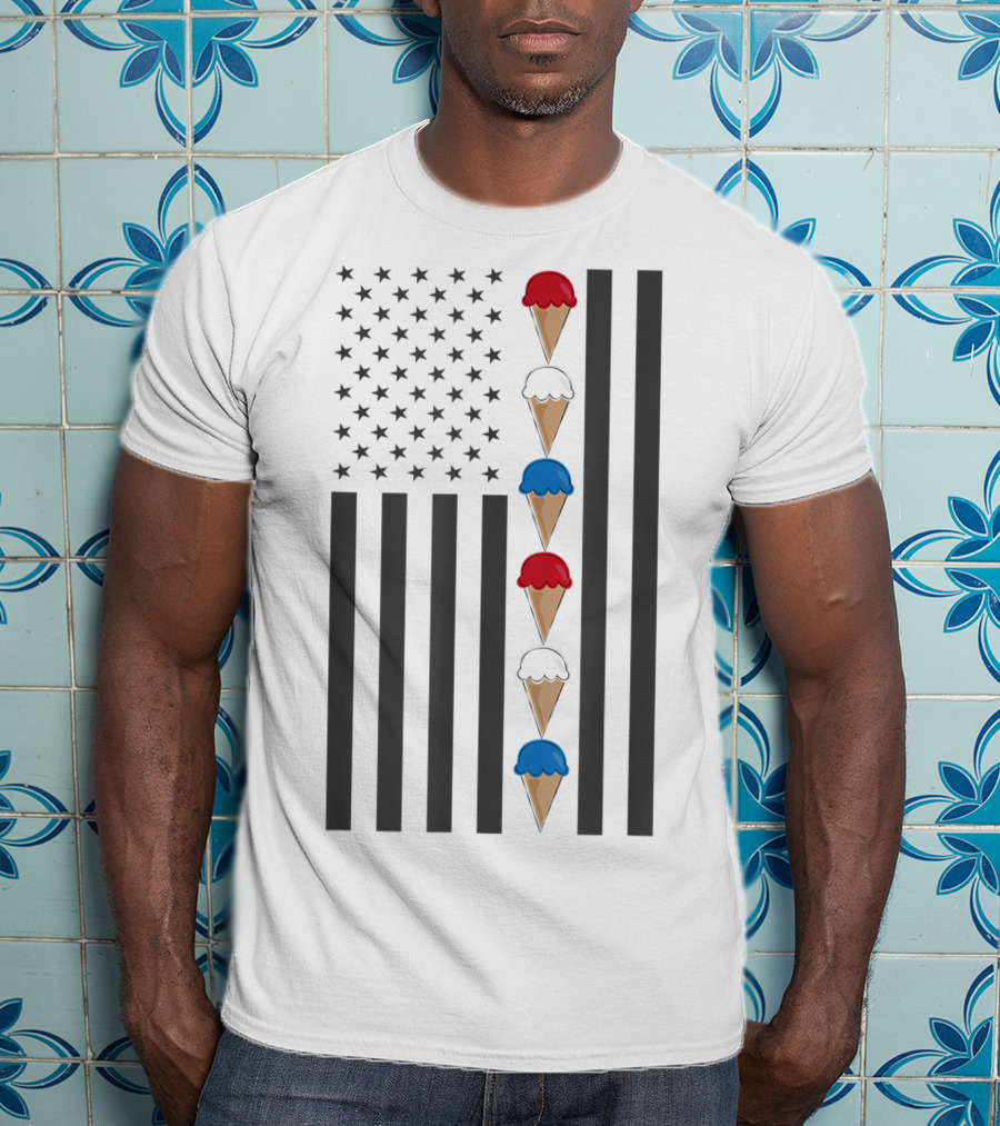 American Flag Ice Cream Cones Red White And Blue Patriotic Summer T-Shirt