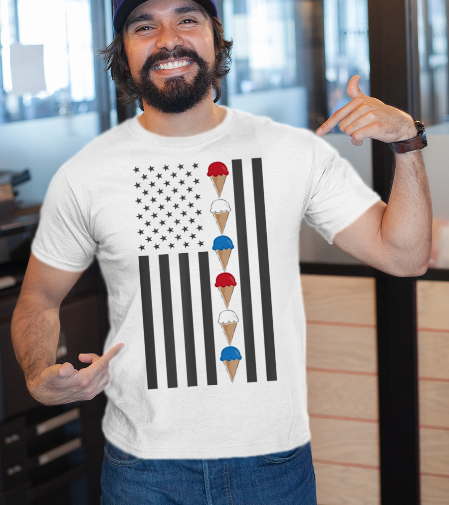 American Flag Ice Cream Cones Red White And Blue Patriotic Summer T-Shirt