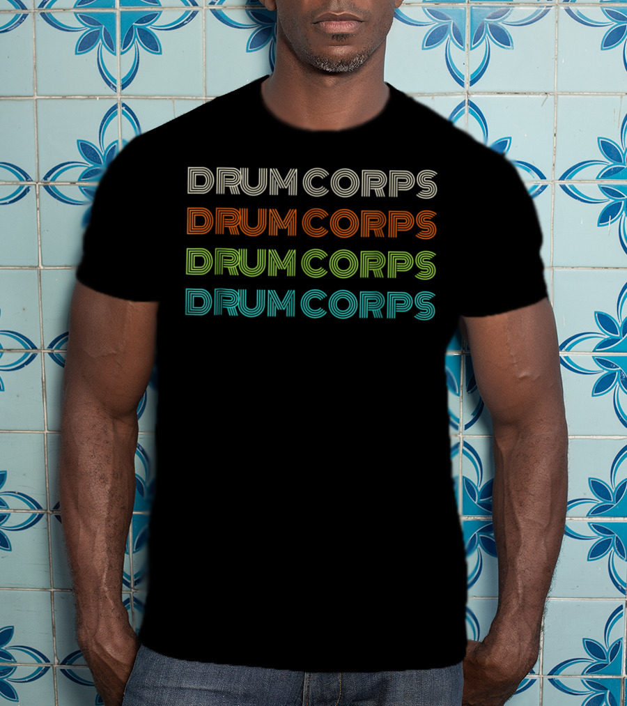 Drum Corps Retro 70s Style Multi-Color Typographic T-Shirt