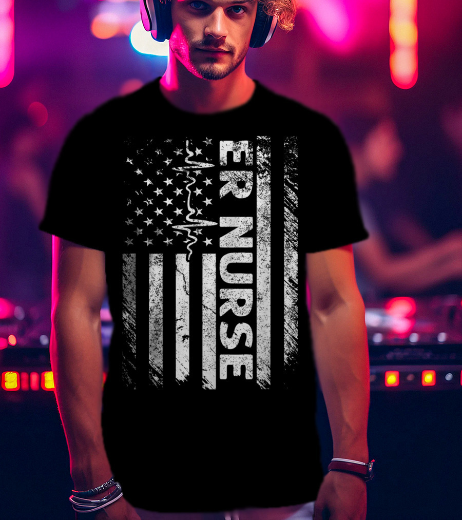 ER Nurse Distressed Flag Emergency T-Shirt