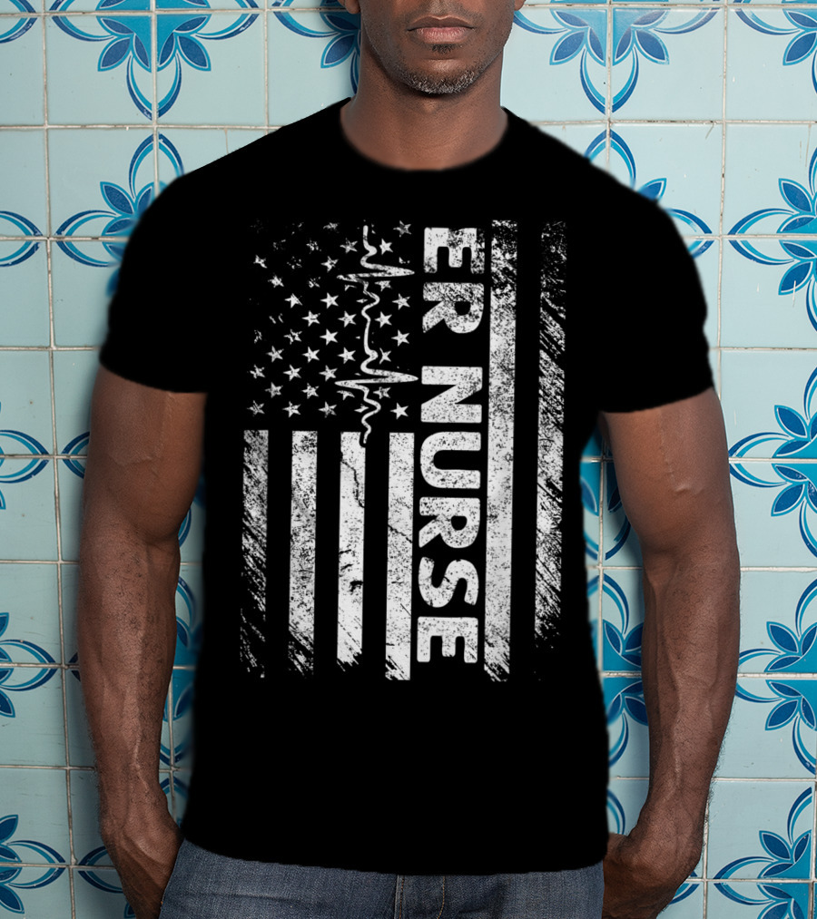ER Nurse Distressed Flag Emergency T-Shirt