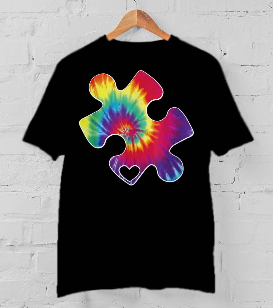 Tie-Dye Puzzle Heart Autism Awareness T-Shirt