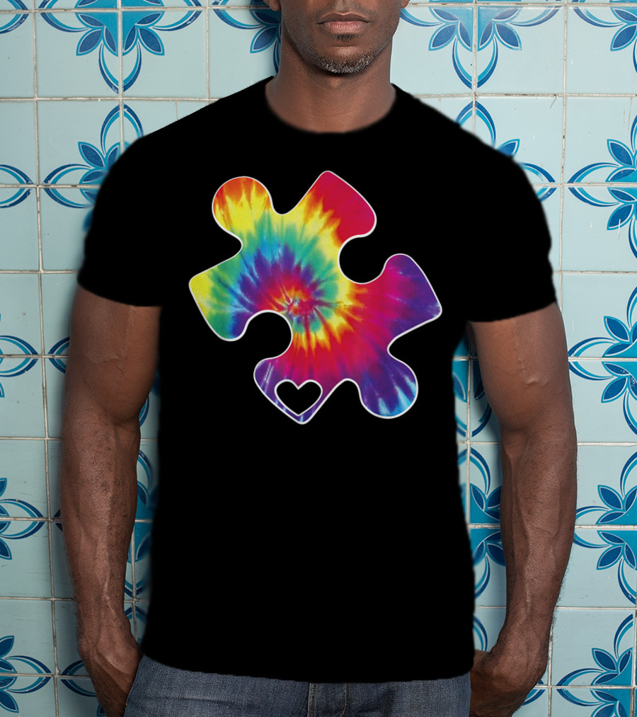Tie-Dye Puzzle Heart Autism Awareness T-Shirt