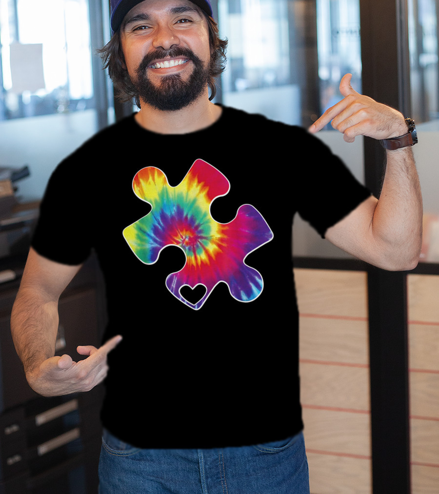 Tie-Dye Puzzle Heart Autism Awareness T-Shirt