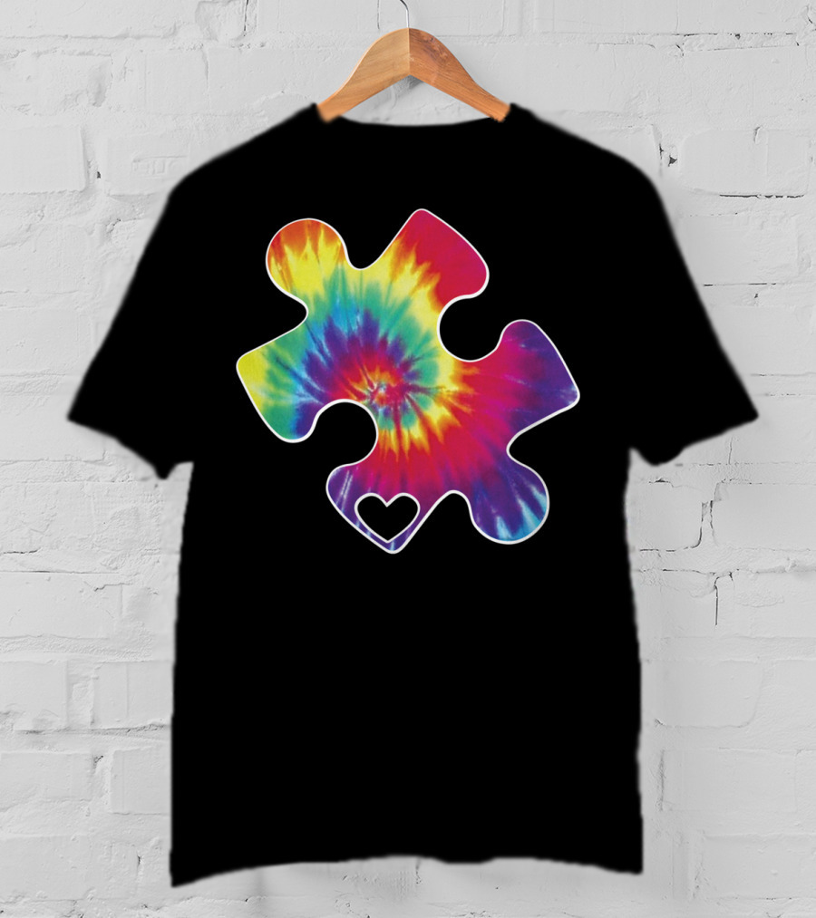 Tie-Dye Puzzle Piece Heart Cool Autism Awareness T-Shirt