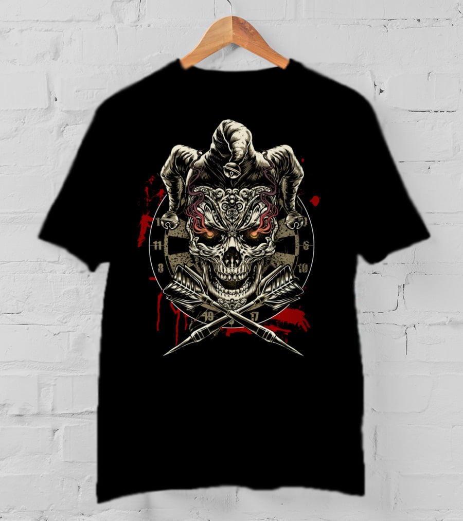 Dare You For Dartplayers Jester Skull Dartboard Red Accents T-Shirt