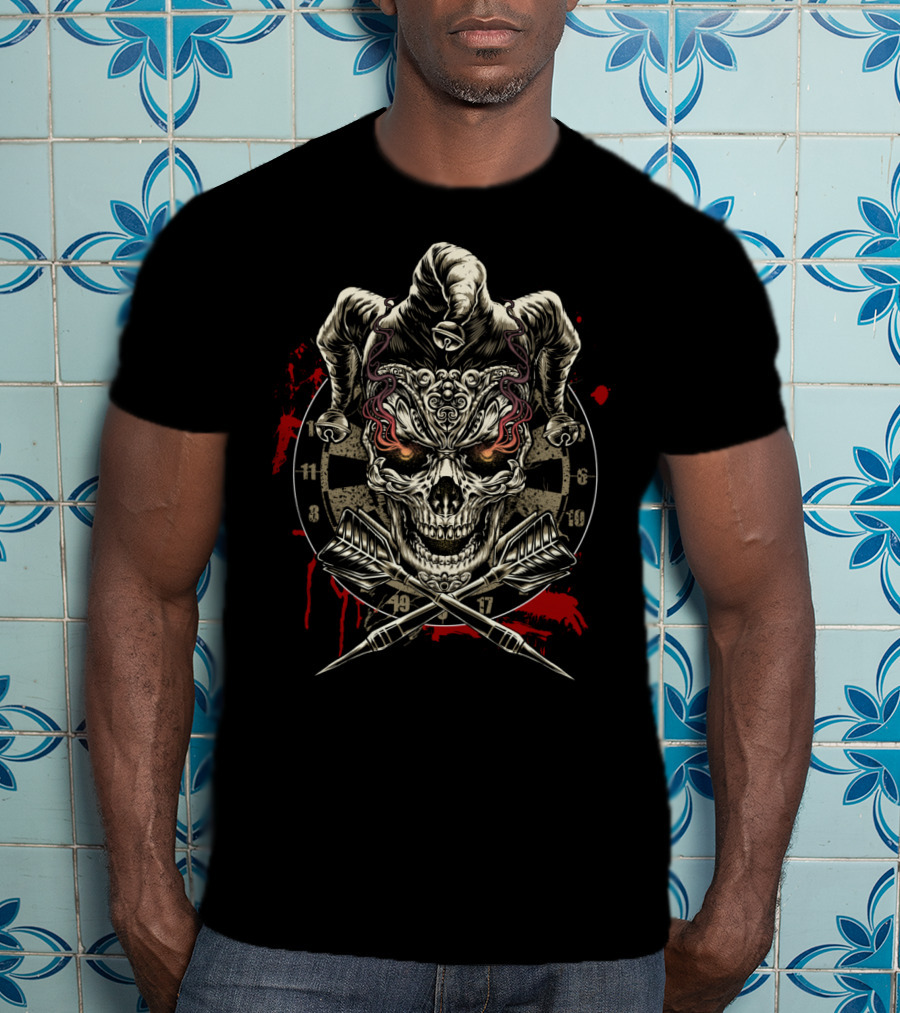 Dare You For Dartplayers Jester Skull Dartboard Red Accents T-Shirt