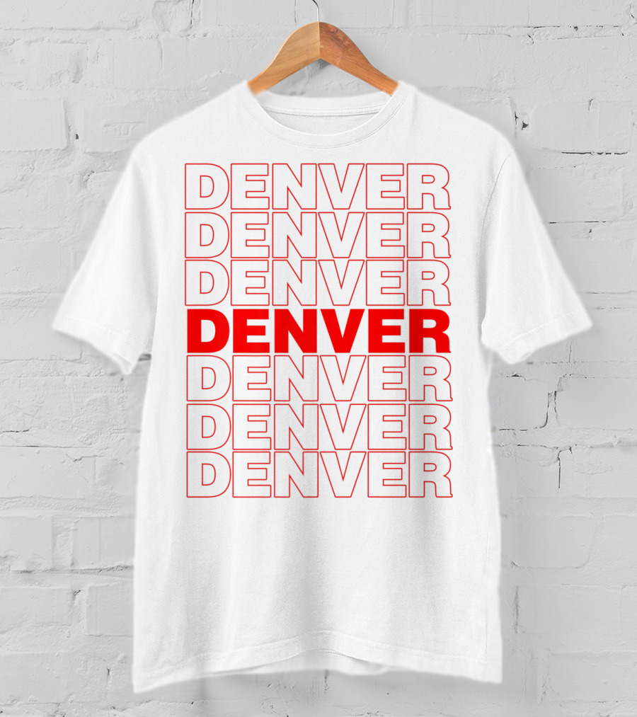 Denver Colorado Thank You Bag Style Repeated Red Lettering T-Shirt
