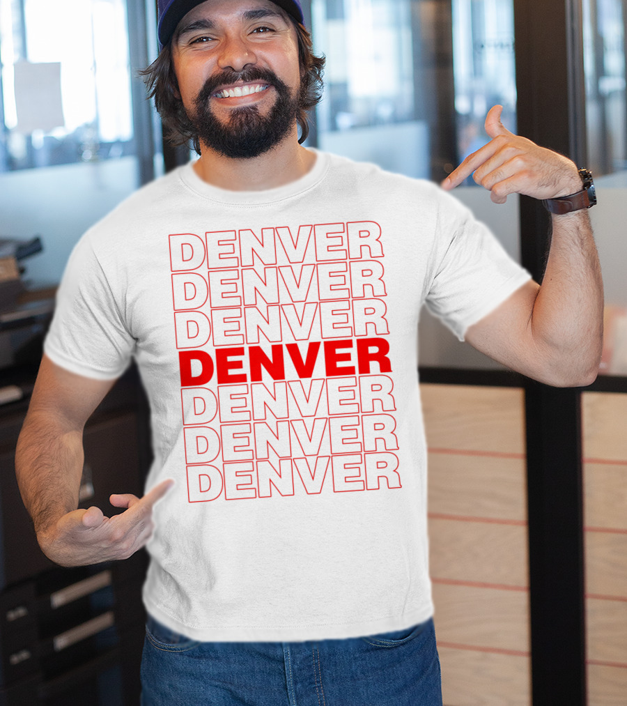 Denver Colorado Thank You Bag Style Repeated Red Lettering T-Shirt