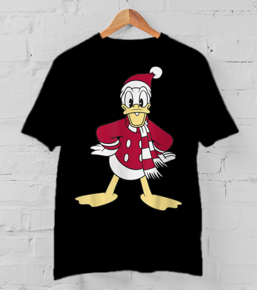 Disney Donald Duck In Festive Red Santa Outfit With Scarf T-Shirt