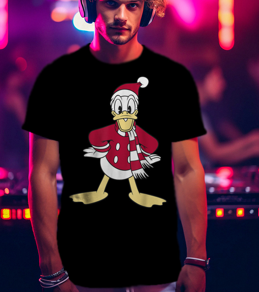 Disney Donald Duck In Festive Red Santa Outfit With Scarf T-Shirt