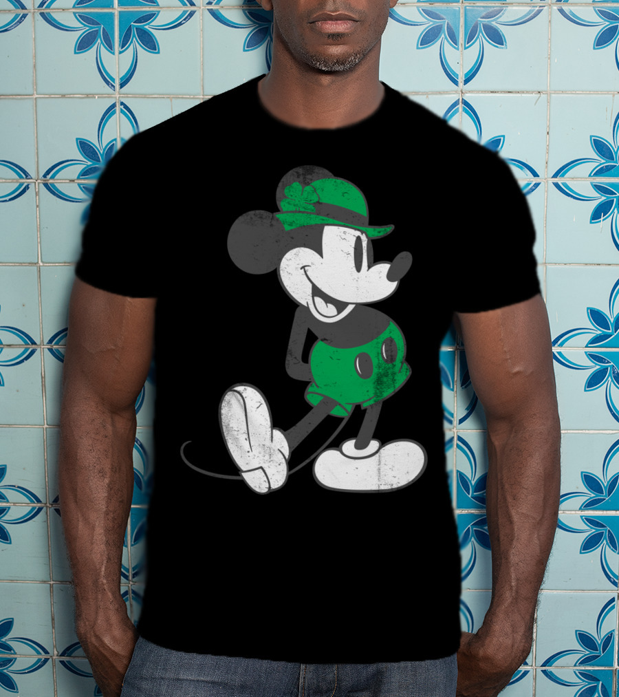 Mickey Mouse Classic Green Clover Hat Disney T-Shirt
