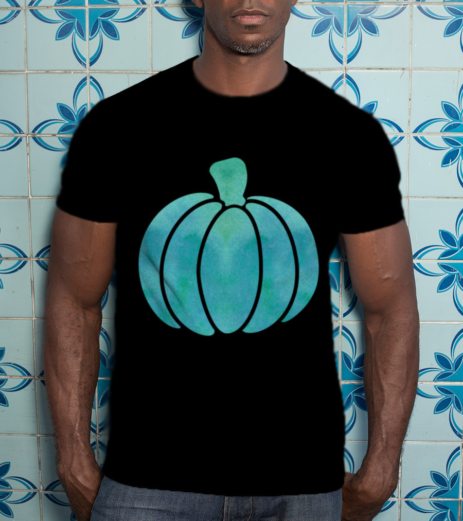 Fall Teal Pumpkin Girl Watercolor T-Shirt