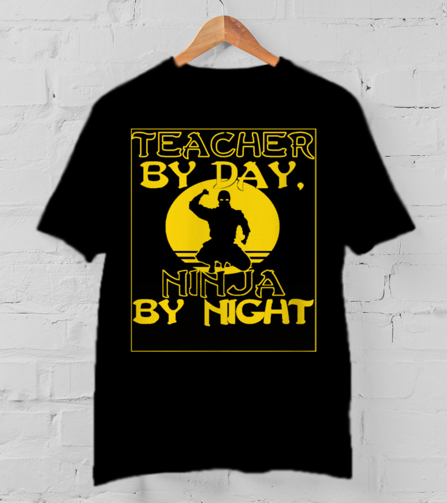 Teacher By Day Ninja By Night Silhouette Against Yellow Circle T-Shirt