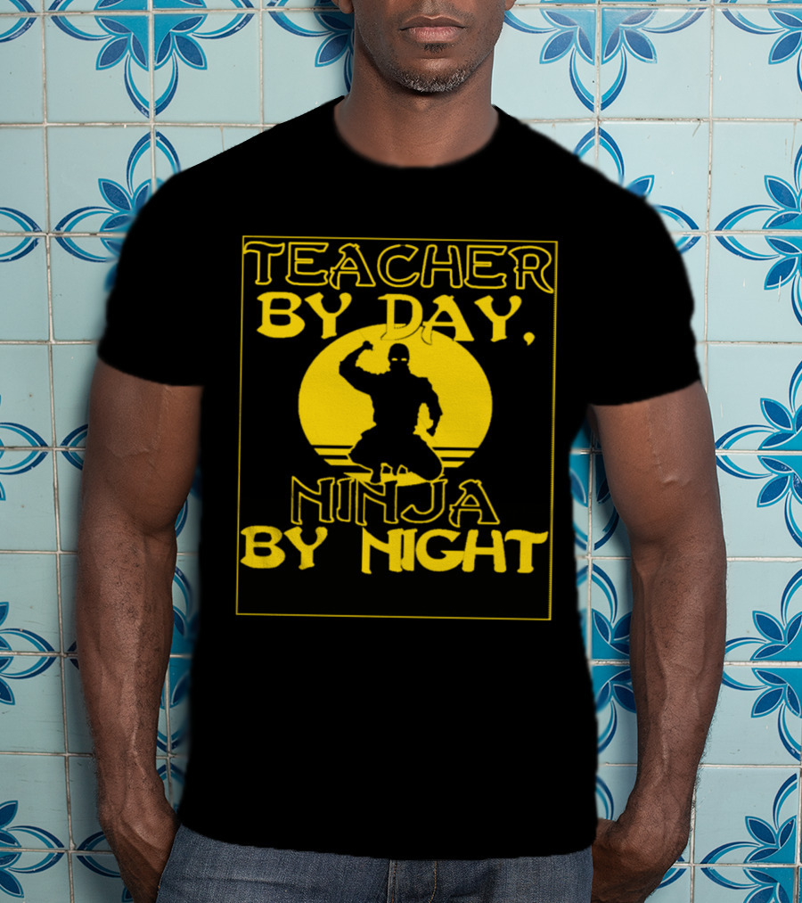Teacher By Day Ninja By Night Silhouette Against Yellow Circle T-Shirt