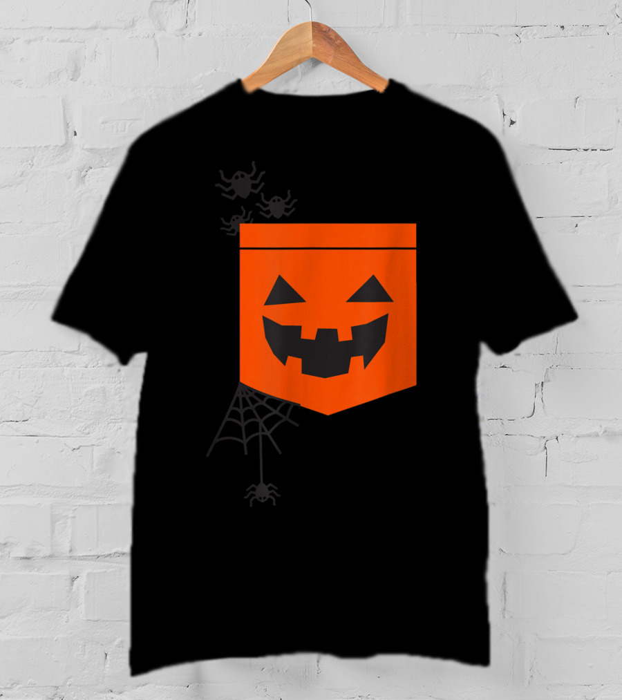 Happy Halloween Pumpkin With Spiderweb And Creepy Faces T-Shirt