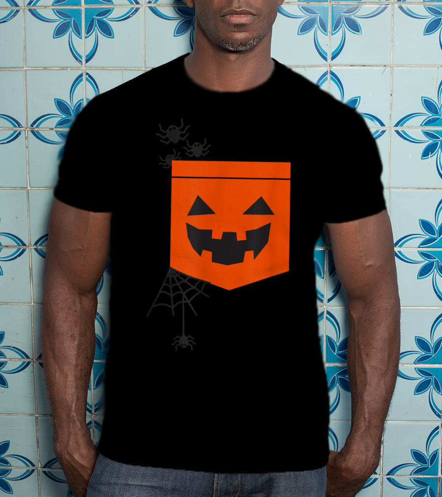 Happy Halloween Pumpkin With Spiderweb And Creepy Faces T-Shirt