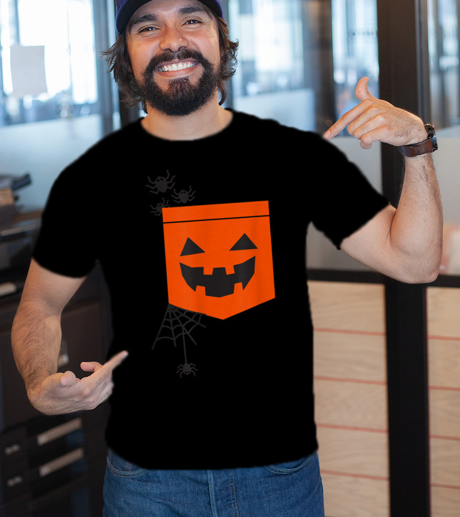 Happy Halloween Pumpkin With Spiderweb And Creepy Faces T-Shirt