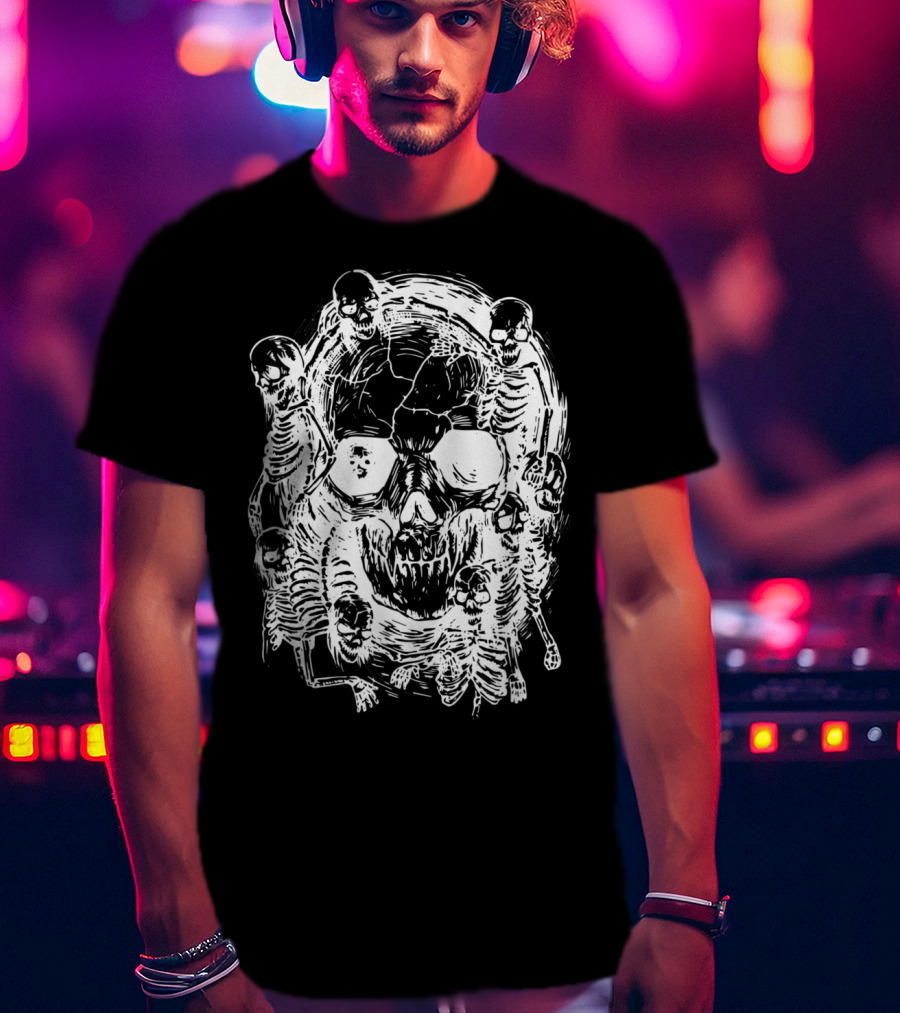 Happy Halloween Skeleton Skull Horror Scary Tattoo T-Shirt