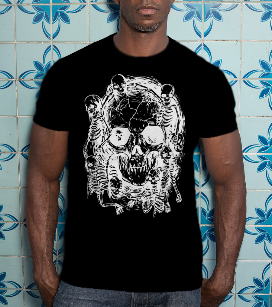 Happy Halloween Skeleton Skull Horror Scary Tattoo T-Shirt