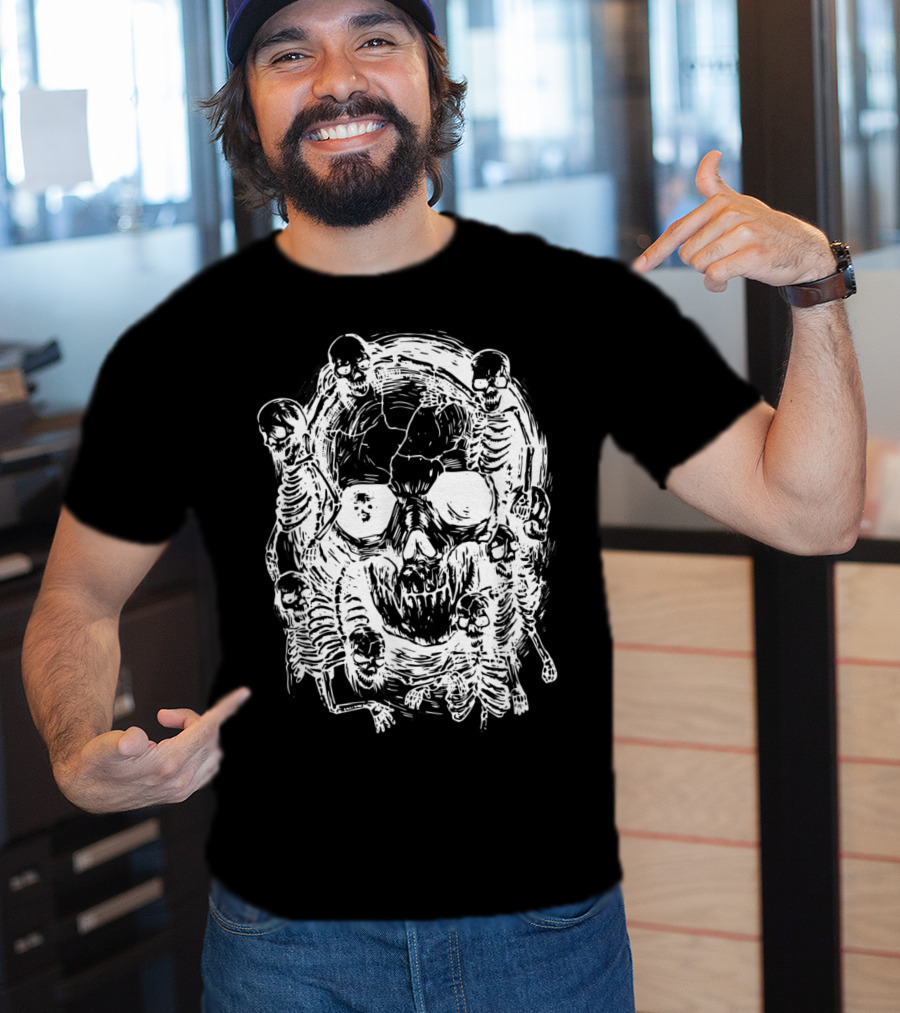 Happy Halloween Skeleton Skull Horror Scary Tattoo T-Shirt