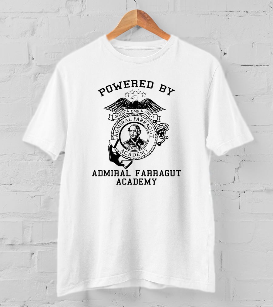 Powered By Admiral Farragut Academy Scientia Omnia Vincit T-Shirt