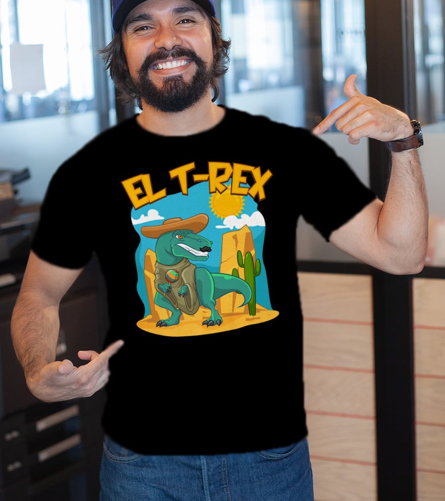 EL T-REX Mexican Dinosaur Cinco De Mayo Cactus Desert Sun Sombrero T-Shirt