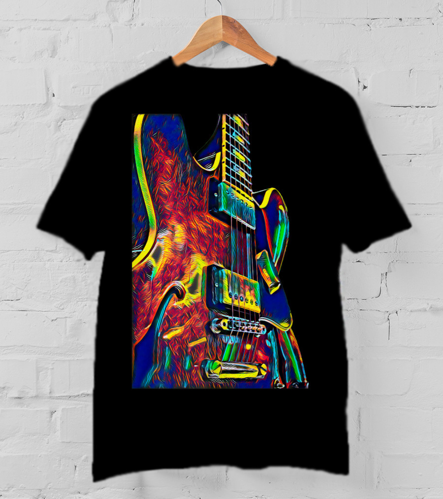 Electric Guitar Psychedelic Color Art Musician T-Shirt