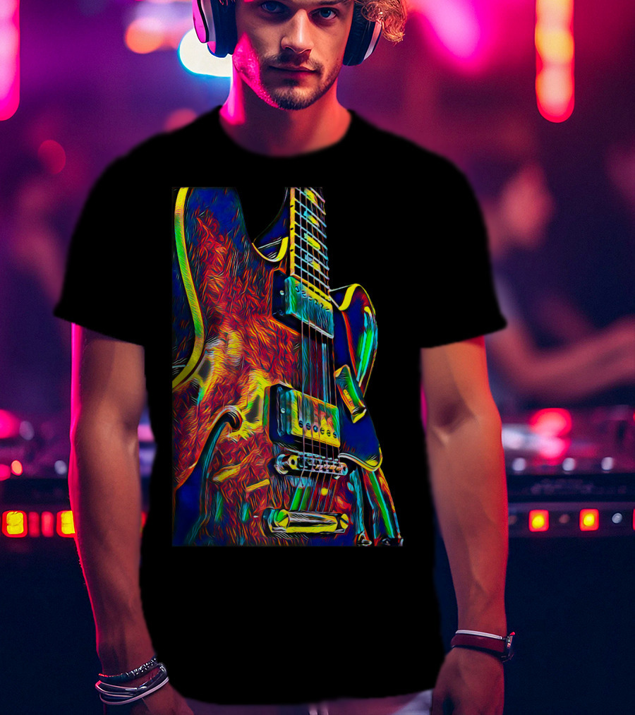 Electric Guitar Psychedelic Color Art Musician T-Shirt
