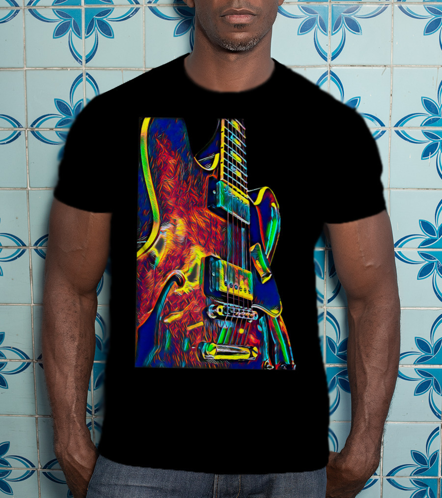 Electric Guitar Psychedelic Color Art Musician T-Shirt