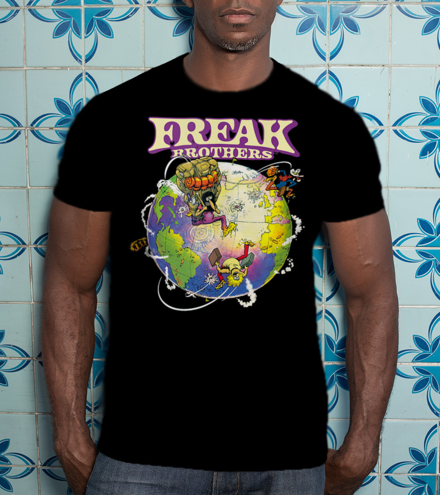 Freak Brothers Globe Trottin' Comic Characters Around The World T-Shirt