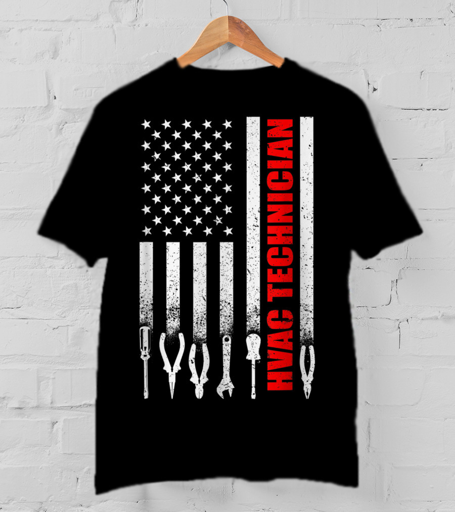 Hvac Technician American Flag With Tools T-Shirt