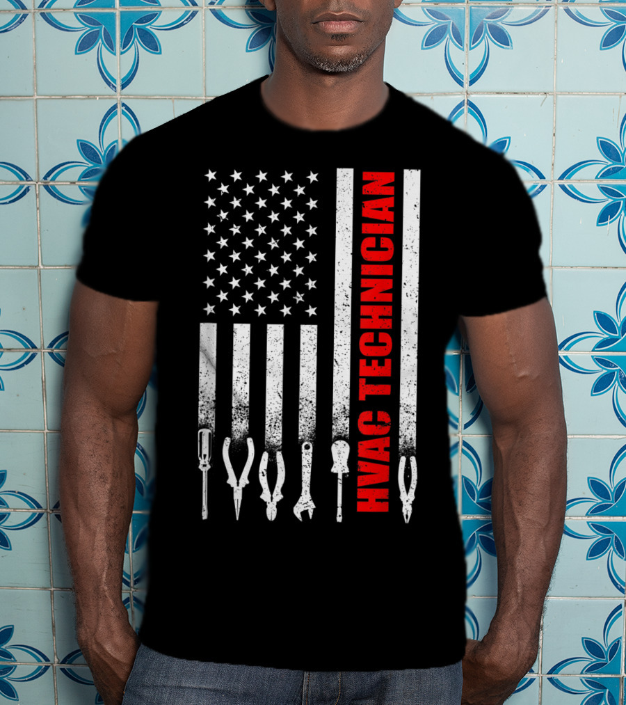 Hvac Technician American Flag With Tools T-Shirt
