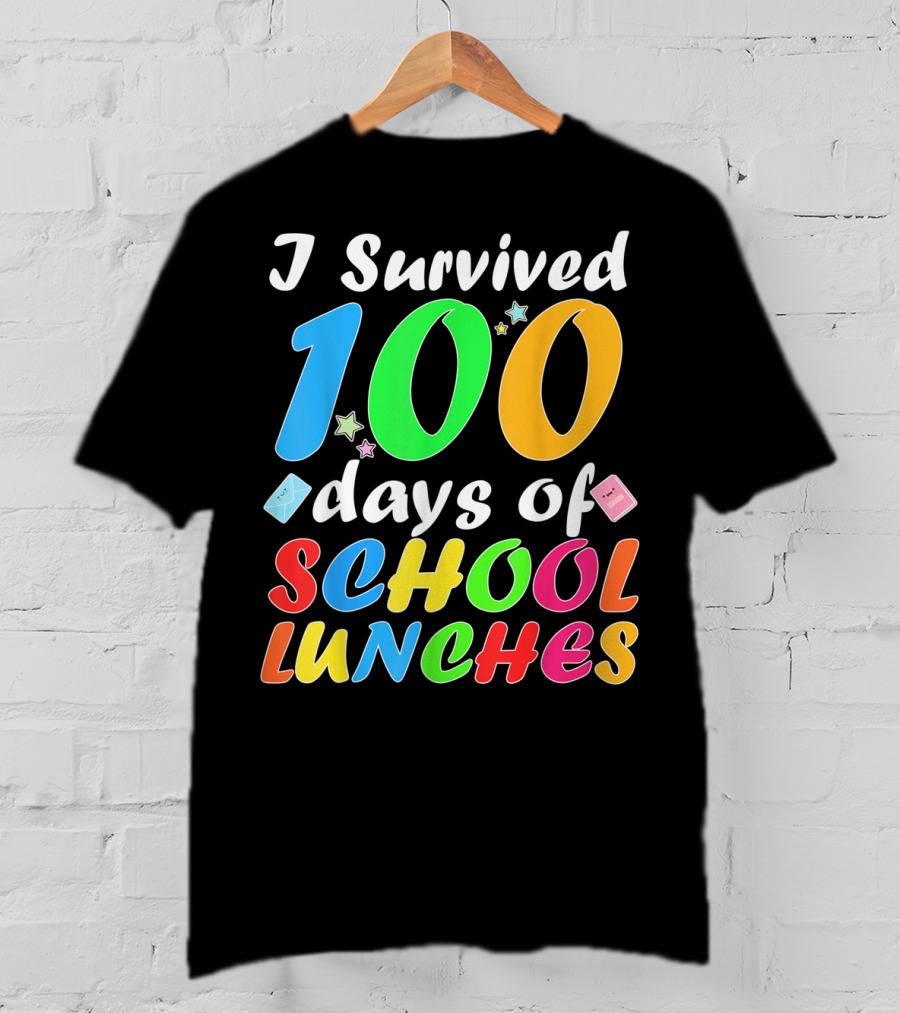 I Survived 100 Days Of School Lunches Colorful Stars And Playful Faces T-Shirt