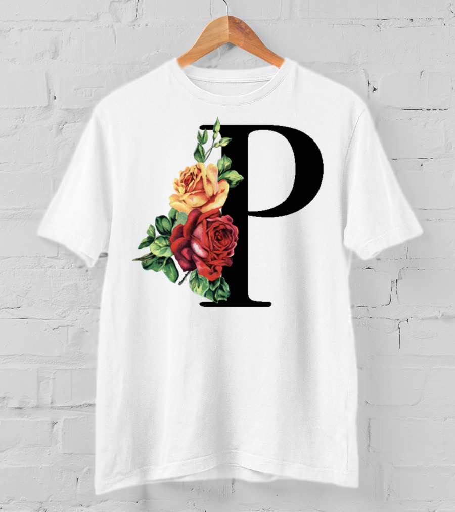 P Monogram Rose Floral Initial T-Shirt