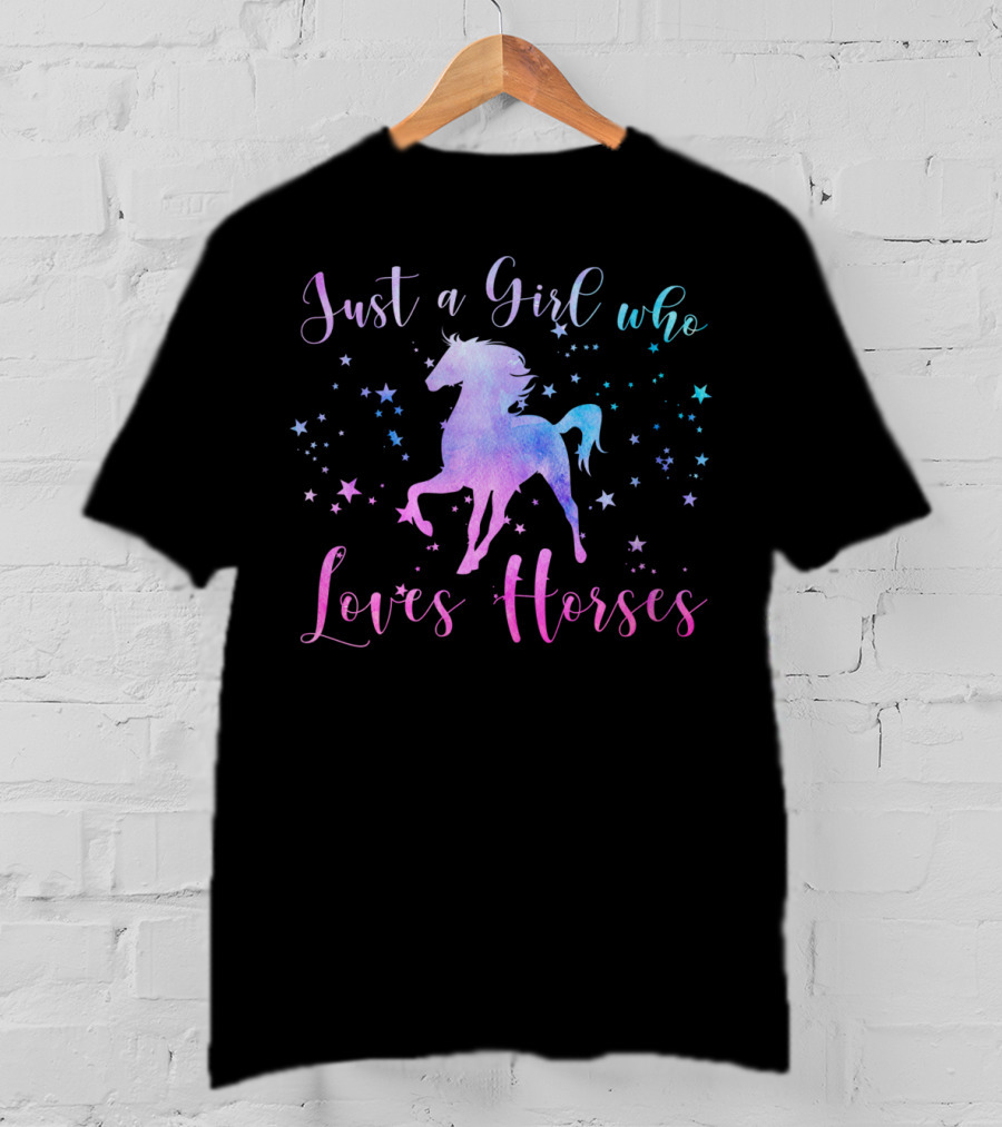 Just A Girl Who Loves Horses With Stars And Colorful Horse T-Shirt