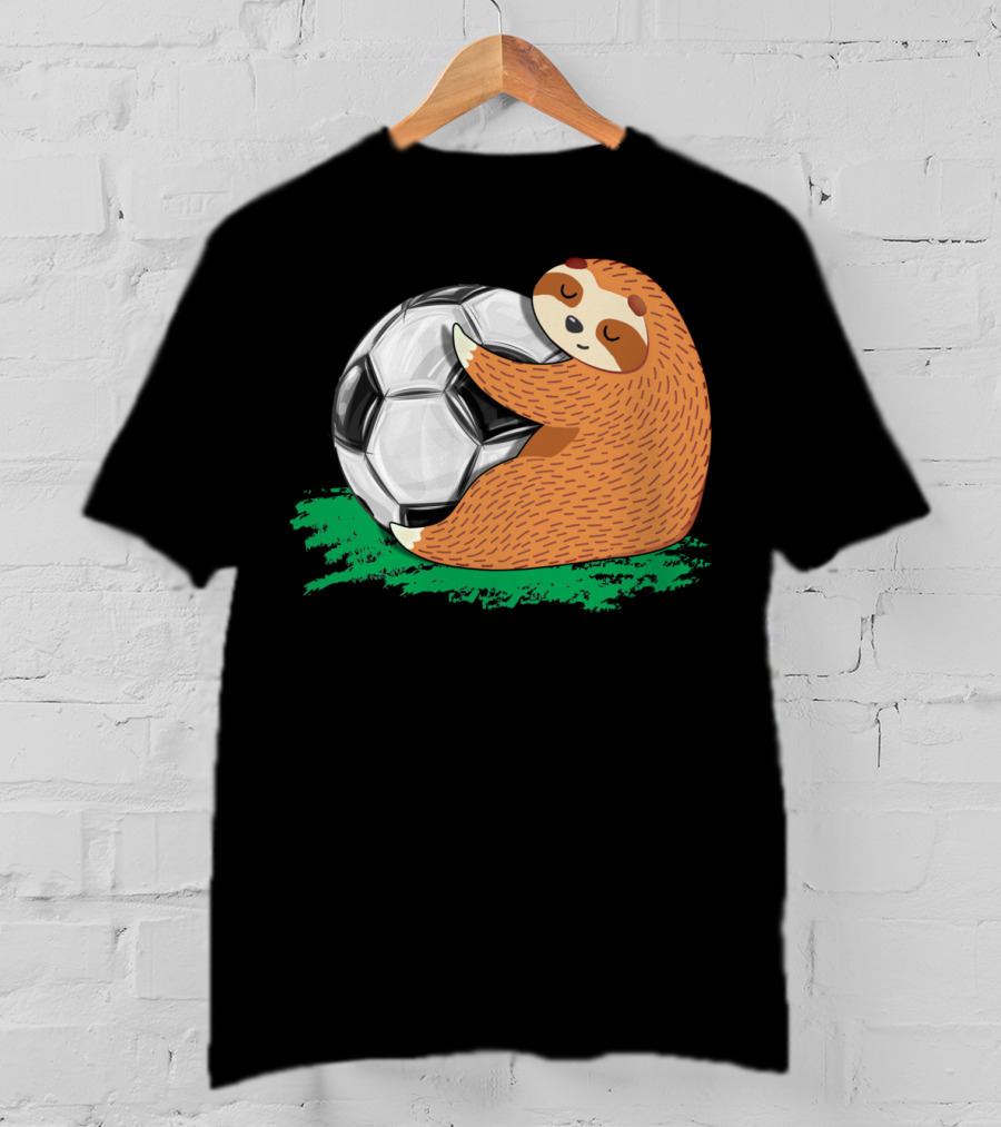 Lazy Sloth Soccer Lover Team Ball Sport Hugging Giant Soccer Ball T-Shirt