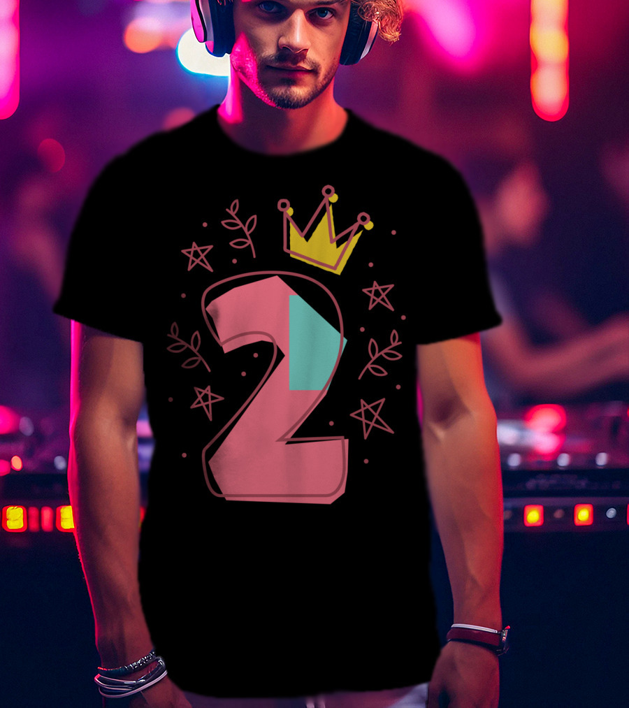 Princess 2Nd Birthday For Two Years Old With Crown And Stars T-Shirt