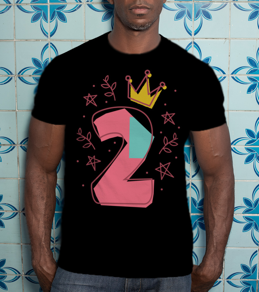 Princess 2Nd Birthday For Two Years Old With Crown And Stars T-Shirt