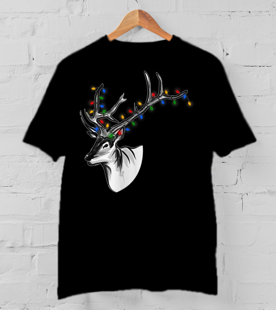 Reindeer Christmas Lights Funny Animal Decorated Antlers Festive Humor T-Shirt