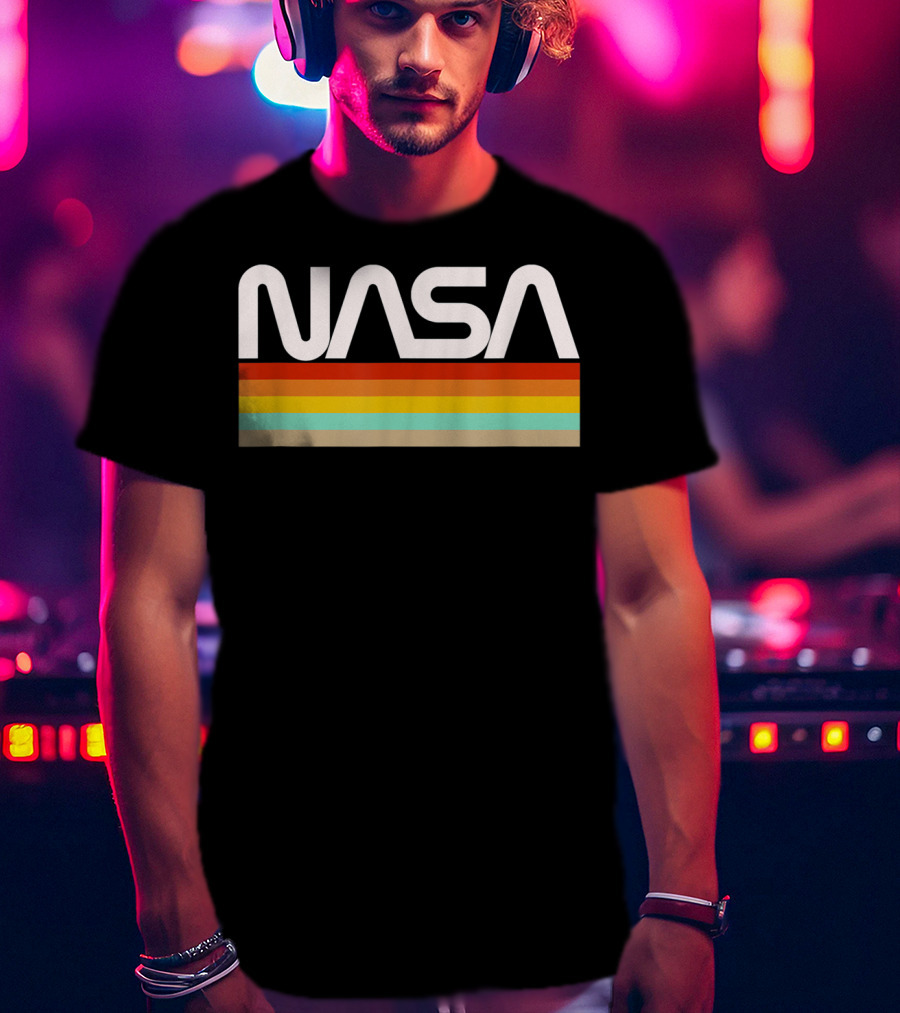 NASA Worm Logo Retro Stripes T-Shirt