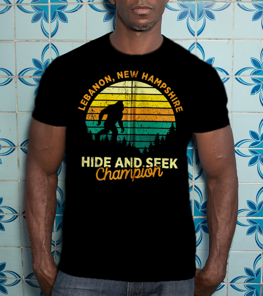 Lebanon New Hampshire Bigfoot Hide And Seek Champion Retro Sunset T-Shirt