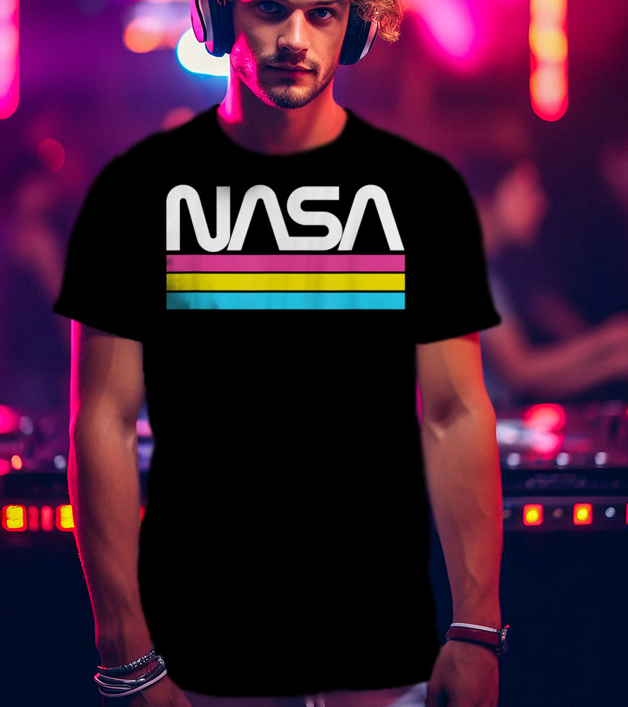 NASA Retro Style Classic Worm Logo Stripe T-Shirt