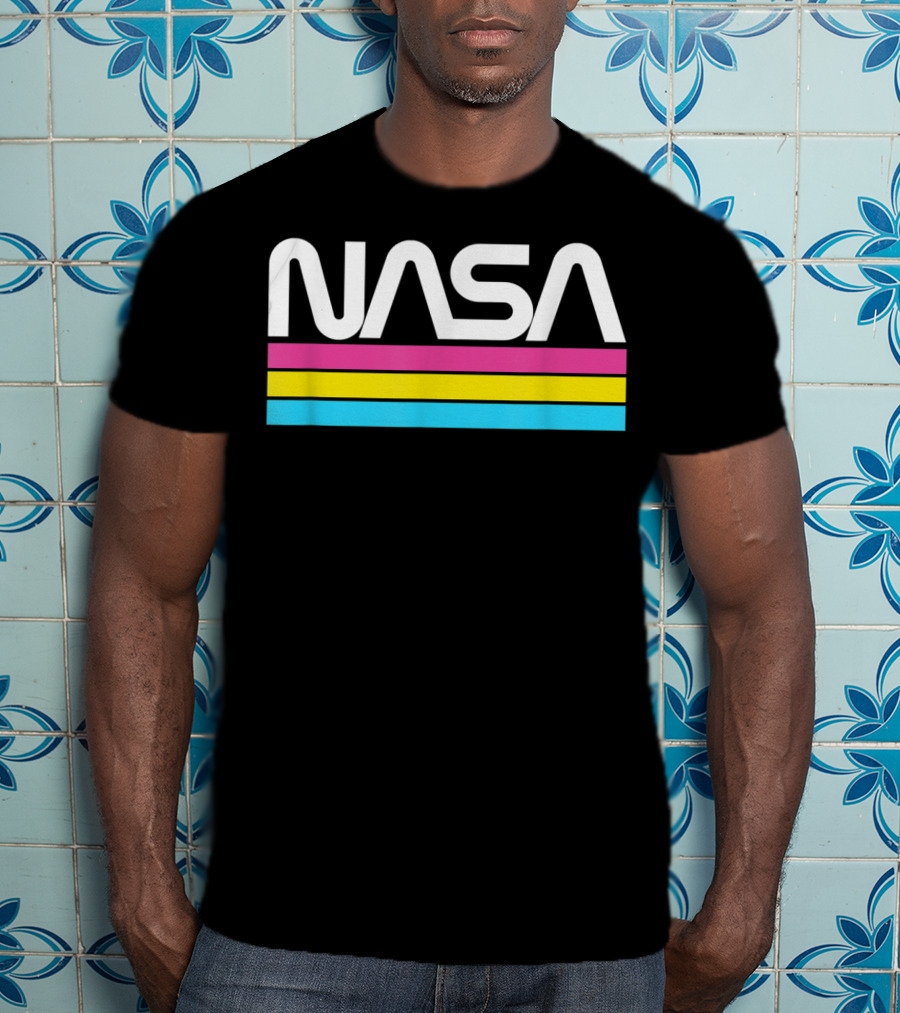 NASA Retro Style Classic Worm Logo Stripe T-Shirt